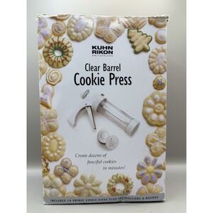 Kuhn‎ Rikon Switzerland Clear Barrel Cookie Press 14 Disks No Manual/Recipes